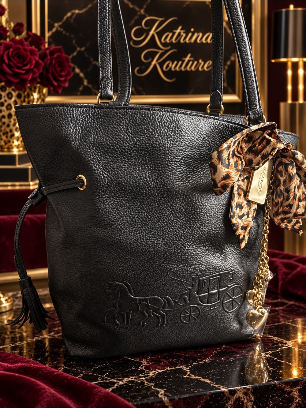 Coach Andy Horse and Carriage Black Pebbled Leather Tote CA200